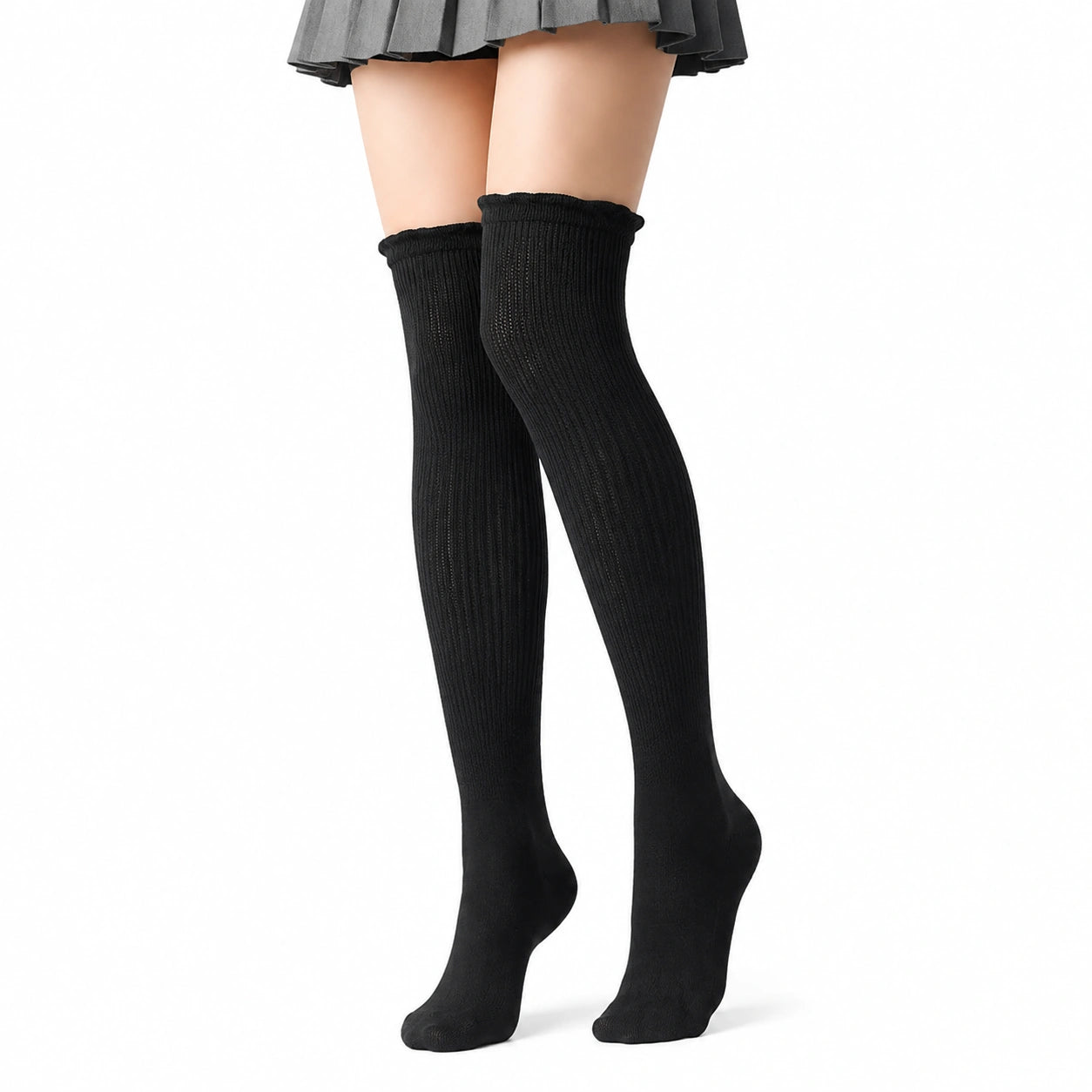Chaussettes hautes 35-38 en maille noire côtelée style décontracté