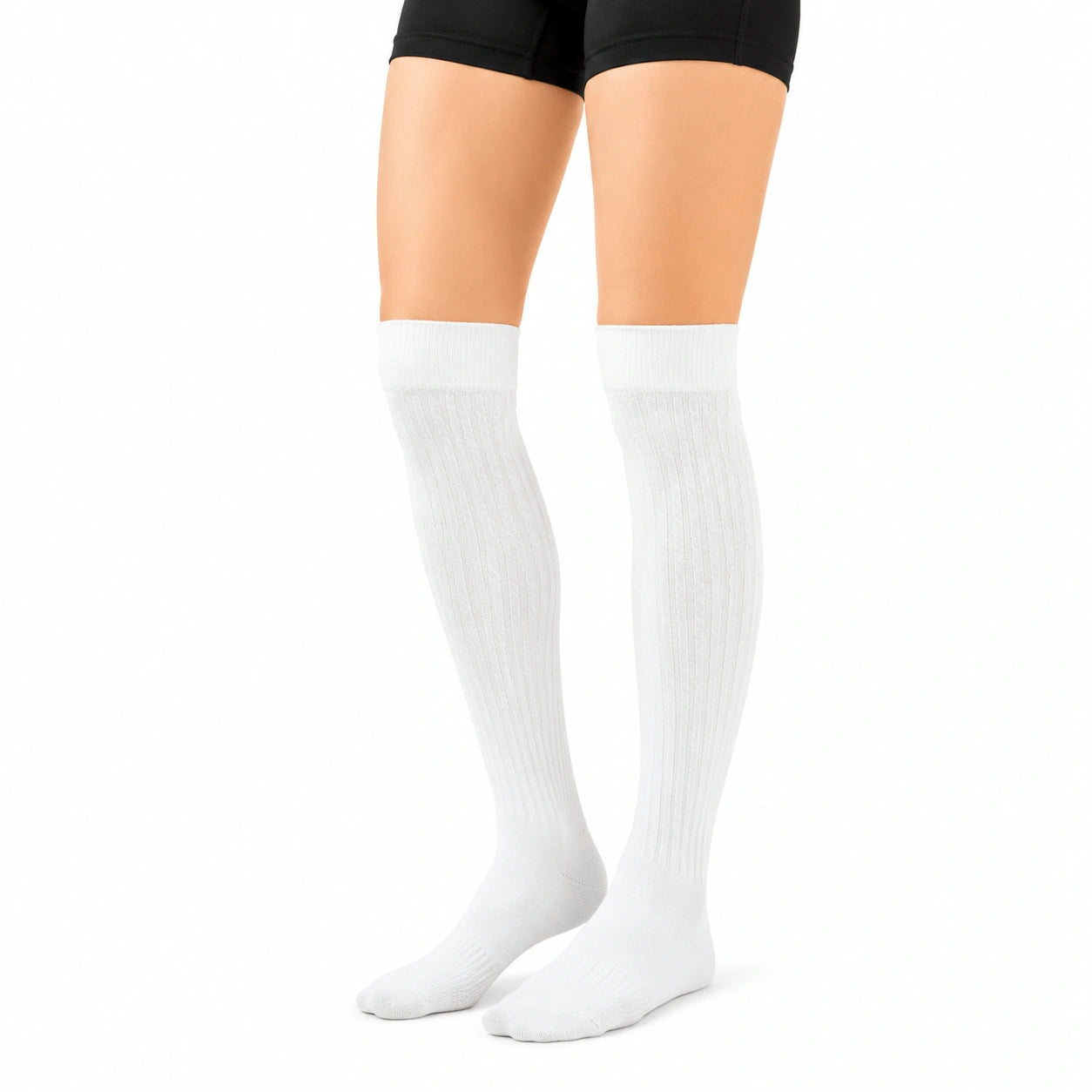 Chaussettes hautes 35-38 en maille blanche côtelée pour sport et style décontracté