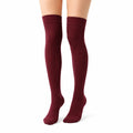 Chaussettes hautes 35-38 en maille bordeaux à côtes style classique