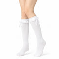 Chaussettes hautes 39-42 en maille textile blanche avec dentelle et nœud style romantique