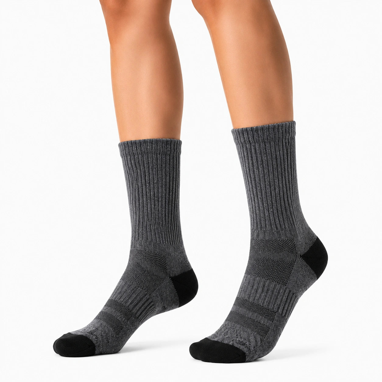 Chaussettes mi-mollet 39-42 en maille gris anthracite et noir - maintien côtelé