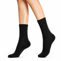 Chaussettes mi-mollet 39-42 en maille textile noire côtelée unies