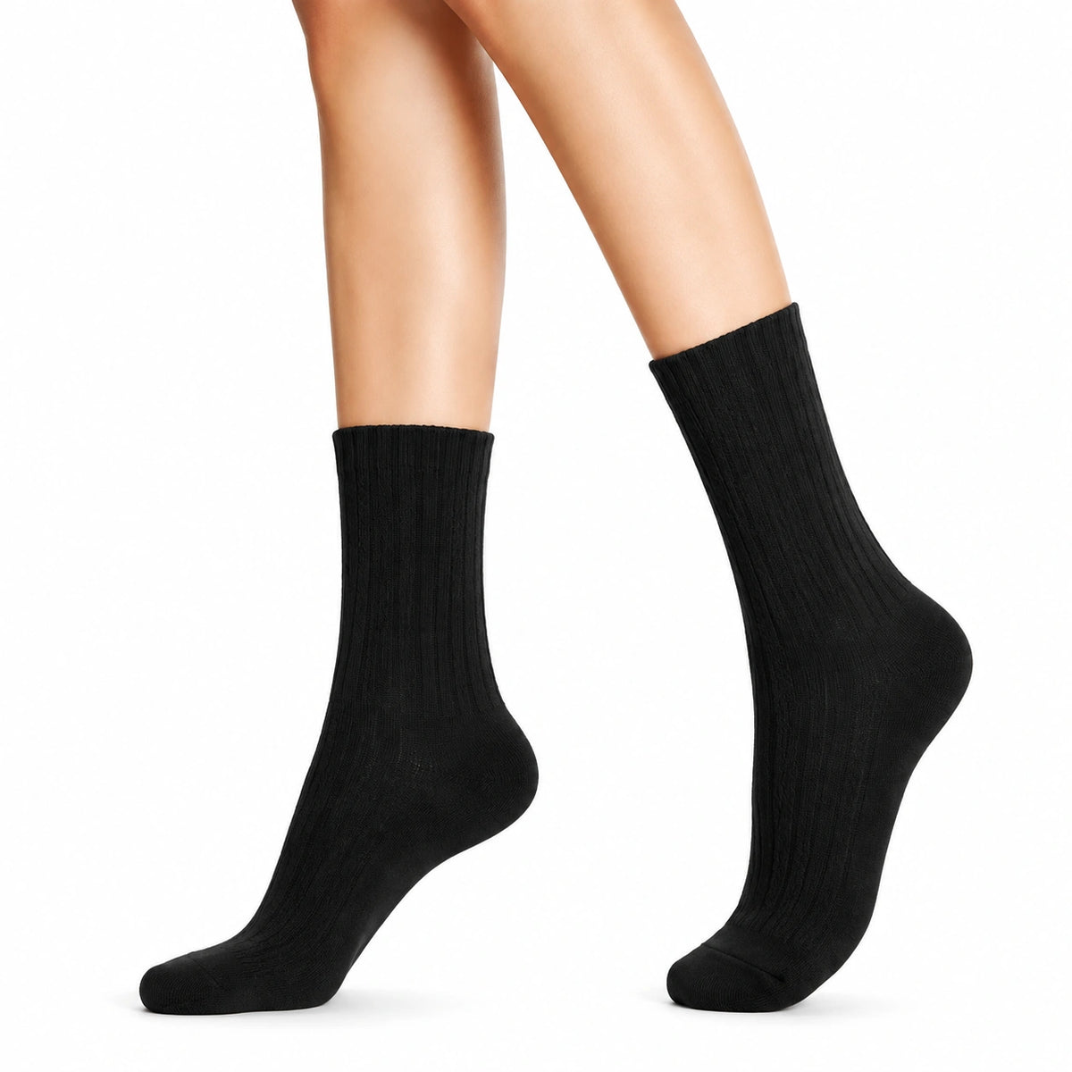 Chaussettes mi-mollet 39-42 en maille textile noire côtelée unies