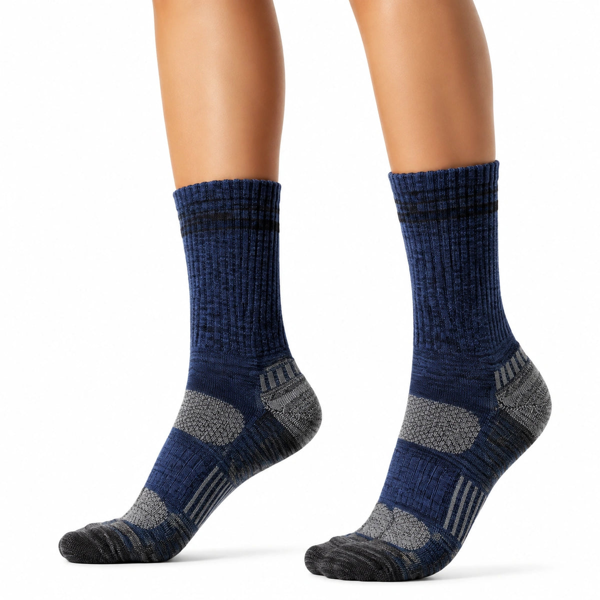 Chaussettes mi-mollet 43-46 en maille bleu marine et gris style sportif