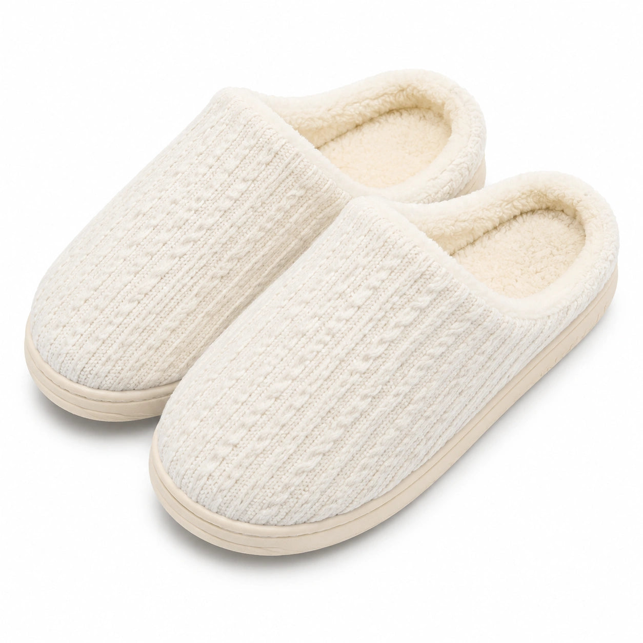 Chaussons d'intérieur 36/37 écru textile doublure peluche style mule