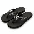 Tongs 36/37 noires en matière synthétique à brides textiles motif géométrique pour plage