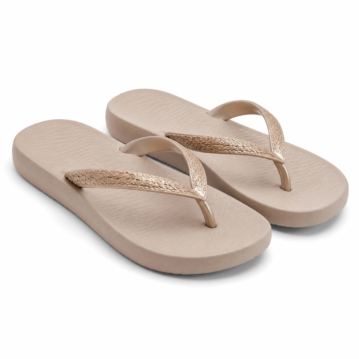 Tongs compensées 38/39 synthétiques beige doré semelle plateforme estivale
