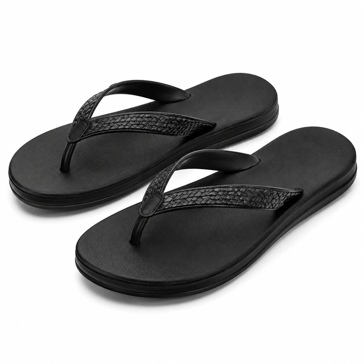 Tongs 42/43 noires en matière synthétique à bride tressée - plage et loisirs